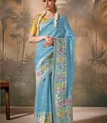 Sky blue Silk Weaving Work With Tussles Designer Saree
