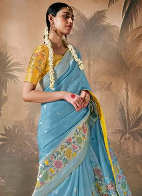 Sky blue Silk Weaving Work With Tussles Designer Saree 2