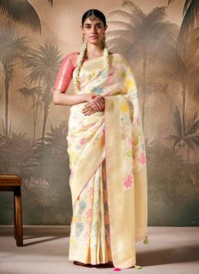 Off White Silk Weaving Work With Tussles Designer Saree 1