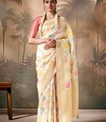 Off White Silk Weaving Work With Tussles Designer Saree