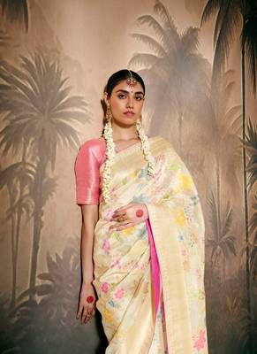 Off White Silk Weaving Work With Tussles Designer Saree 3