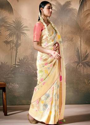 Off White Silk Weaving Work With Tussles Designer Saree 4