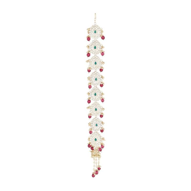 traditional white kundan & pearl paranda/hair braid pin choti for bridal