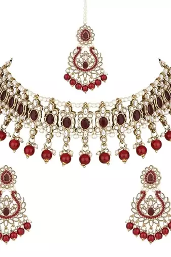 traditional kundan pearl drop choker necklace jewellery set