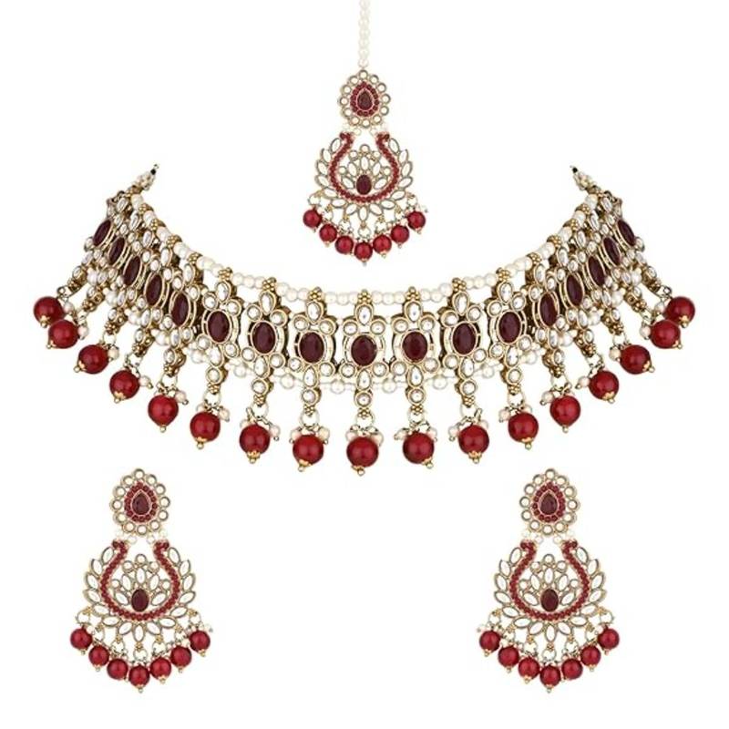 traditional kundan pearl drop choker necklace jewellery set