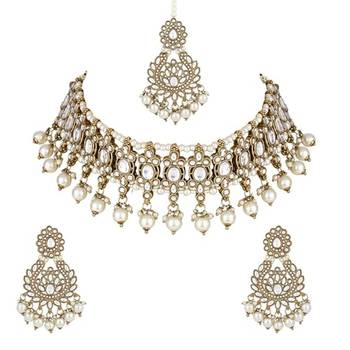 traditional kundan pearl drop choker necklace jewellery set 6