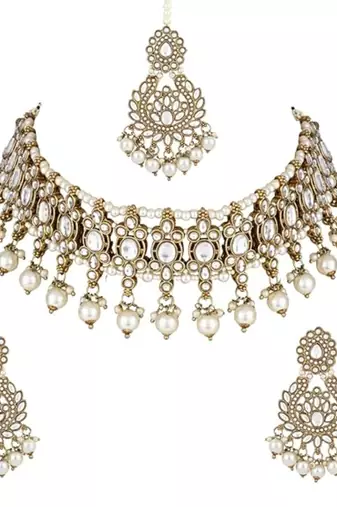 traditional kundan pearl drop choker necklace jewellery set