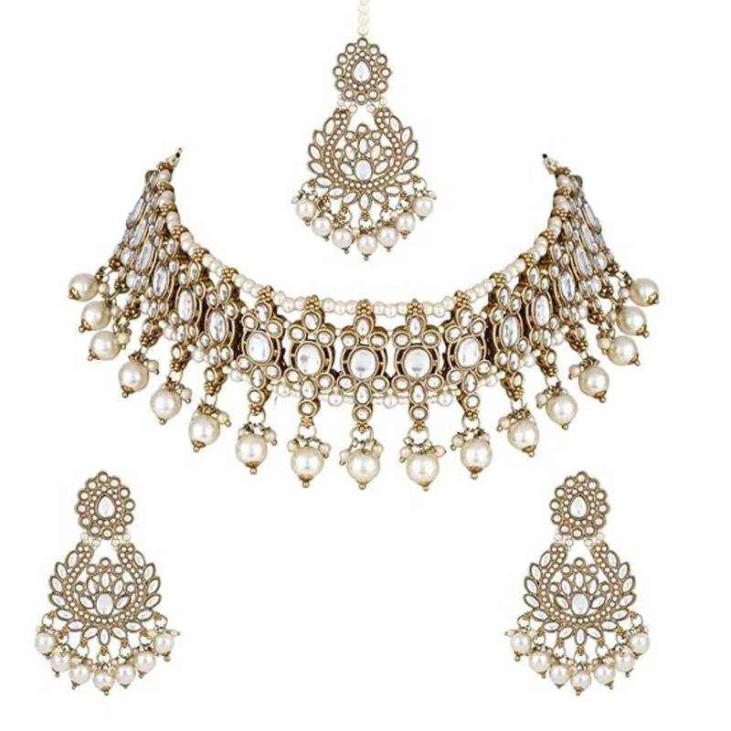 traditional kundan pearl drop choker necklace jewellery set