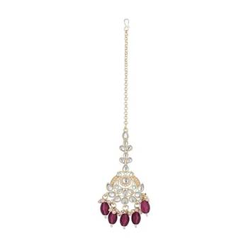 traditional kundan & pearl head piece designer jewelry hair accessory maang tikka for women  5
