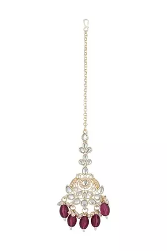 traditional kundan & pearl head piece designer jewelry hair accessory maang tikka for women 
