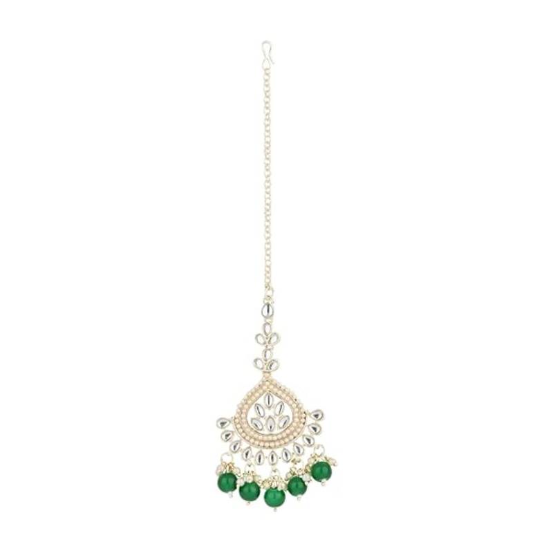 traditional kundan & pearl head piece designer jewelry hair accessory maang tikka for women 
