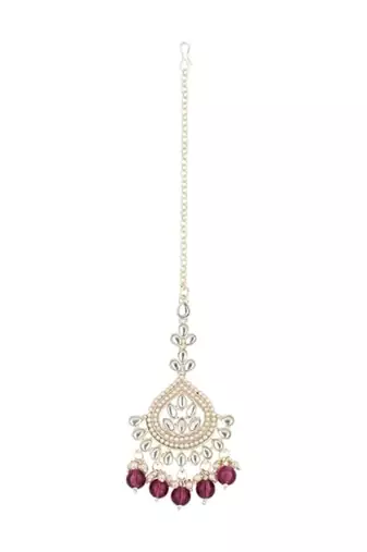 traditional kundan & pearl head piece designer jewelry hair accessory maang tikka for women 