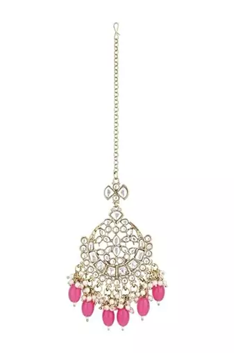 traditional kundan & pearl head piece designer jewelry hair accessory maang tikka for women 