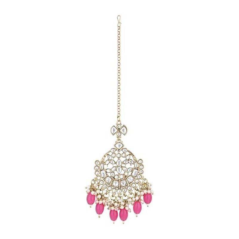 traditional kundan & pearl head piece designer jewelry hair accessory maang tikka for women 