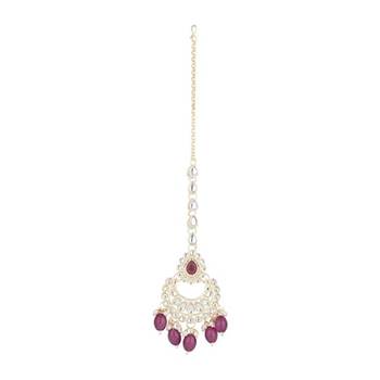 traditional kundan & pearl head piece designer jewelry hair accessory maang tikka for women  5