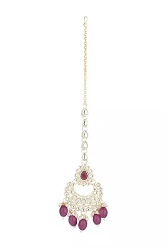 traditional kundan & pearl head piece designer jewelry hair accessory maang tikka for women 