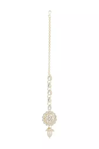 traditional kundan & pearl head piece designer jewelry hair accessory maang tikka for women 