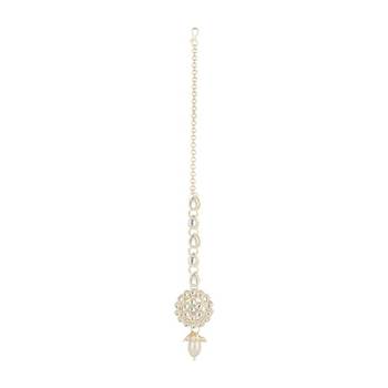 traditional kundan & pearl head piece designer jewelry hair accessory maang tikka for women  10