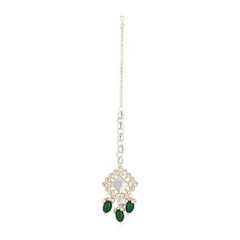 traditional kundan & pearl head piece designer jewelry hair accessory maang tikka for women  5