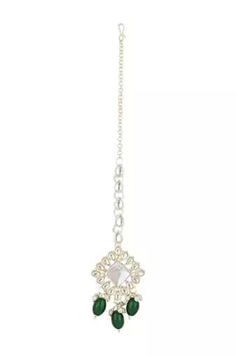 traditional kundan & pearl head piece designer jewelry hair accessory maang tikka for women 