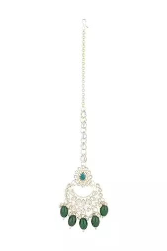 traditional kundan & pearl head piece designer jewelry hair accessory maang tikka for women 