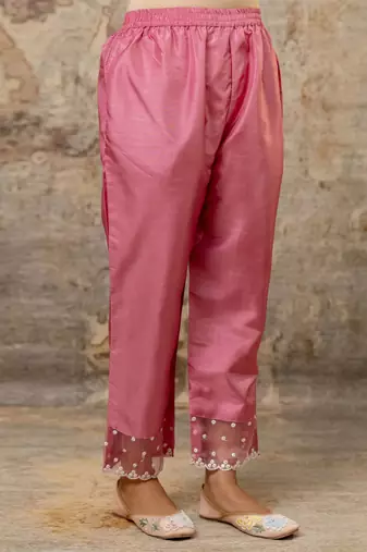 Women's embroidery silk blend straight kurta with pant & organza dupatta set