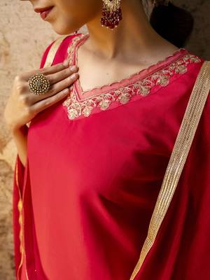 Women's silk blend embroidered straight kurta with palazzo & nazneen dupatta set 3