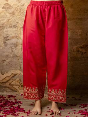 Women's silk blend embroidered straight kurta with palazzo & nazneen dupatta set 4