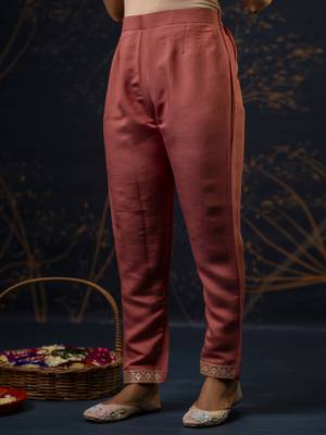 Women's embroidery silk blend straight kurta with pant & chanderi dupatta set 4