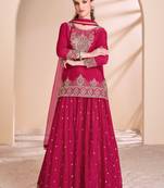 Pink Embroidery Sequins Chinon Straight Lehenga- Free Size Stitched(Size upto 42")