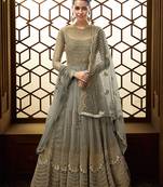 Grey zari embroidery sequins net abhaya chudidar - ( size upto 42")