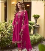 Pink handwork embroidery viscose straight pant - free size stitched( size upto 42")