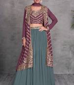 Mauve zari embroidery chinon blouse with jacket lehnga - free size stitched( size upto 42")