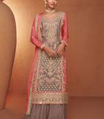 Fawn mirror embroidery, sequins chinon straight palazzo - free size stitched( size upto 42")