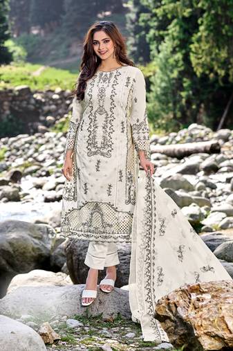White handwork embroidery cotton straight pant - free size stitched( size upto 42")