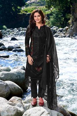 Black handwork embroidery cotton straight pant - free size stitched( size upto 42") 1