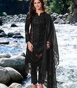 Black handwork embroidery cotton straight pant - free size stitched( size upto 42")