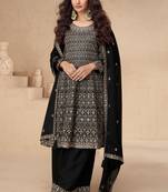 Black embroidery sequins chinon silk straight palazzo - free size stitched( size upto 42")