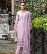 Lilac handwork embroidery cotton straight pant - free size stitched( size upto 42")