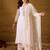 Women white viscose rayon ethnic motifs printed straight kurta palazzos with dupatta