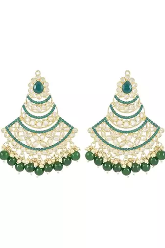 Traditional Handcrafted Pearl Kundan Beaded Chandbali Earrings for Women/Girls 