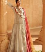 Beige Sequins Embroidery Jacquard Silk Lehenga with Blouse. - Free Size Stitched(Size upto 42")