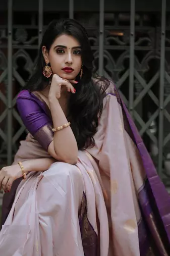 Pink Banarasi soft silk blend Saree With Blouse piece