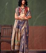 Blue Woven Paithani Zari Tissue Silk Saree With Blouse