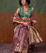 Antique Purple Woven Paithani Zari Tissue Silk Saree With Blouse