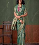 Hedge Green Woven Paithani Zari Tissue Silk Saree With Blouse
