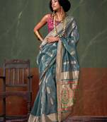 Aqua Blue woven paithani zari tissue silk saree with blouse
