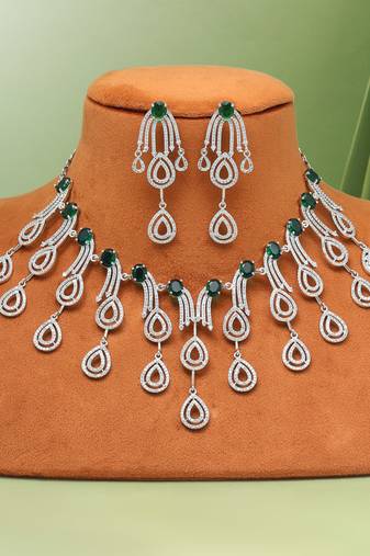 Green color american diamond necklaces set