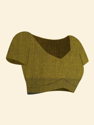 Olive Green And Blue Solid Khadi Saree 4