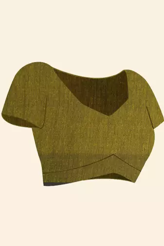 Olive Green And Blue Solid Khadi Saree